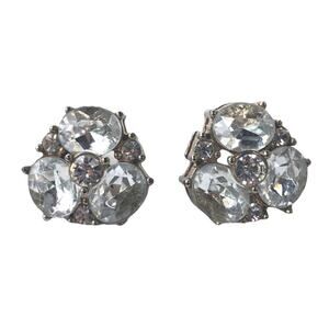 Earrings large clear stone cluster post back stud for pierced ears